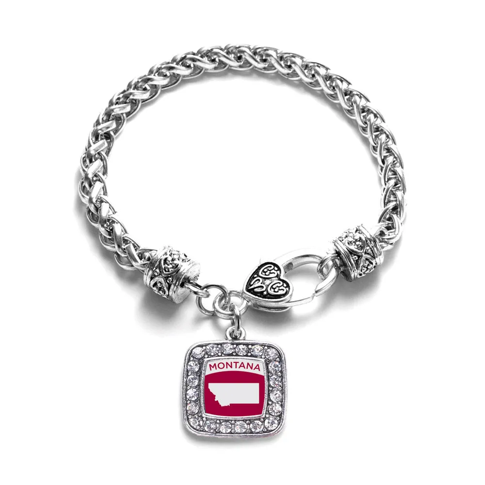 Silver Montana Outline Square Charm Braided Bracelet