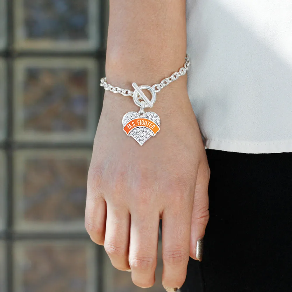Silver M.S. FIGHTER Pave Heart Charm Toggle Bracelet