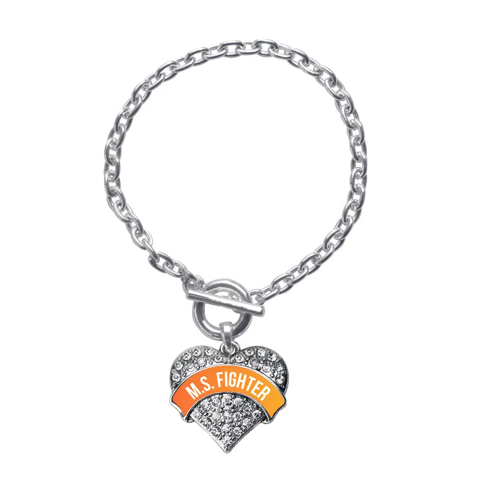 Silver M.S. FIGHTER Pave Heart Charm Toggle Bracelet
