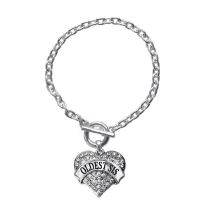 Silver Oldest Sis Pave Heart Charm Toggle Bracelet
