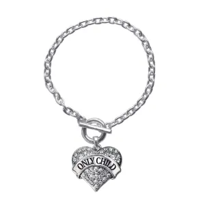 Silver Only Child Pave Heart Charm Toggle Bracelet