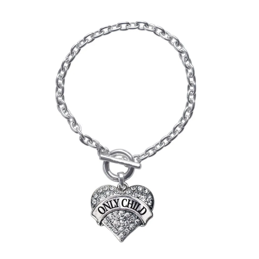Silver Only Child Pave Heart Charm Toggle Bracelet
