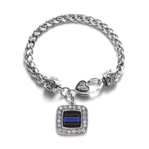 Silver Oregon Thin Blue Line Square Charm Braided Bracelet