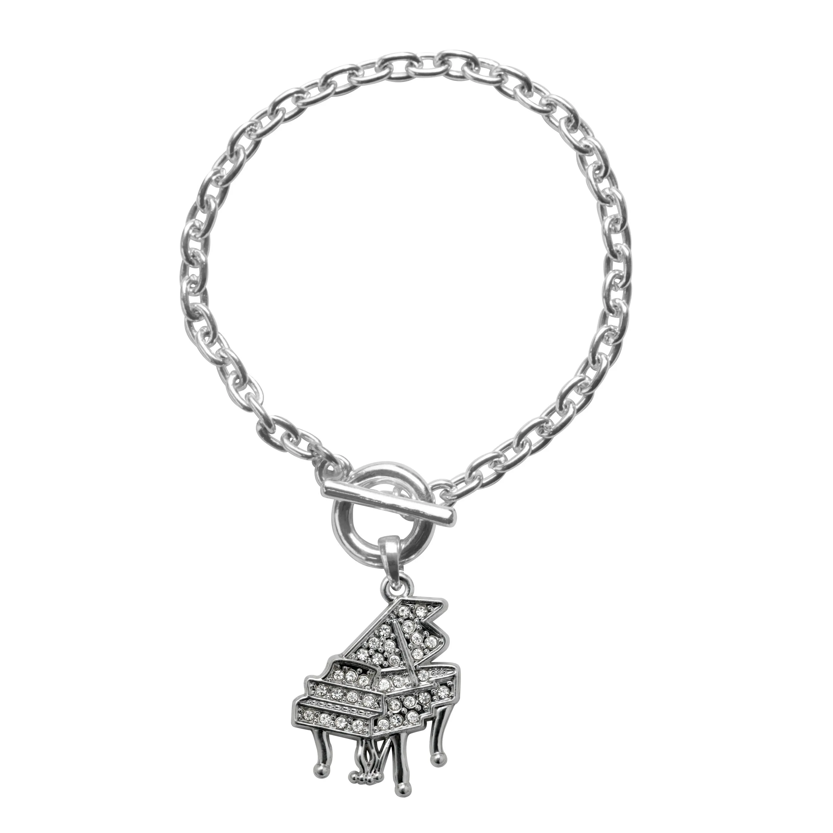 Silver Piano Charm Toggle Bracelet