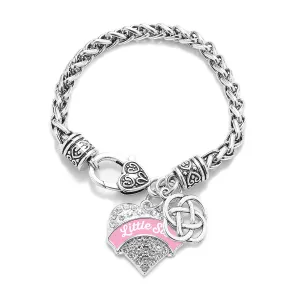 Silver Pink Little Sis Celtic Knot Pave Heart Charm Braided Bracelet