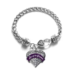 Silver Plum Sis of Groom Pave Heart Charm Braided Bracelet