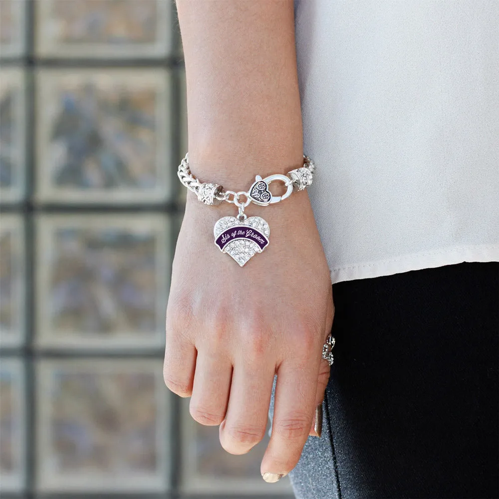 Silver Plum Sis of Groom Pave Heart Charm Braided Bracelet