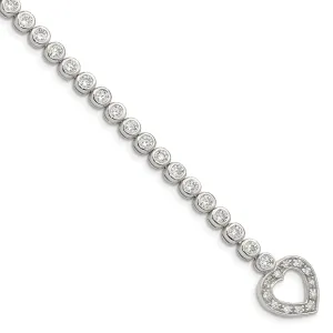 Silver Polished C.Z Heart Tennis Bracelet