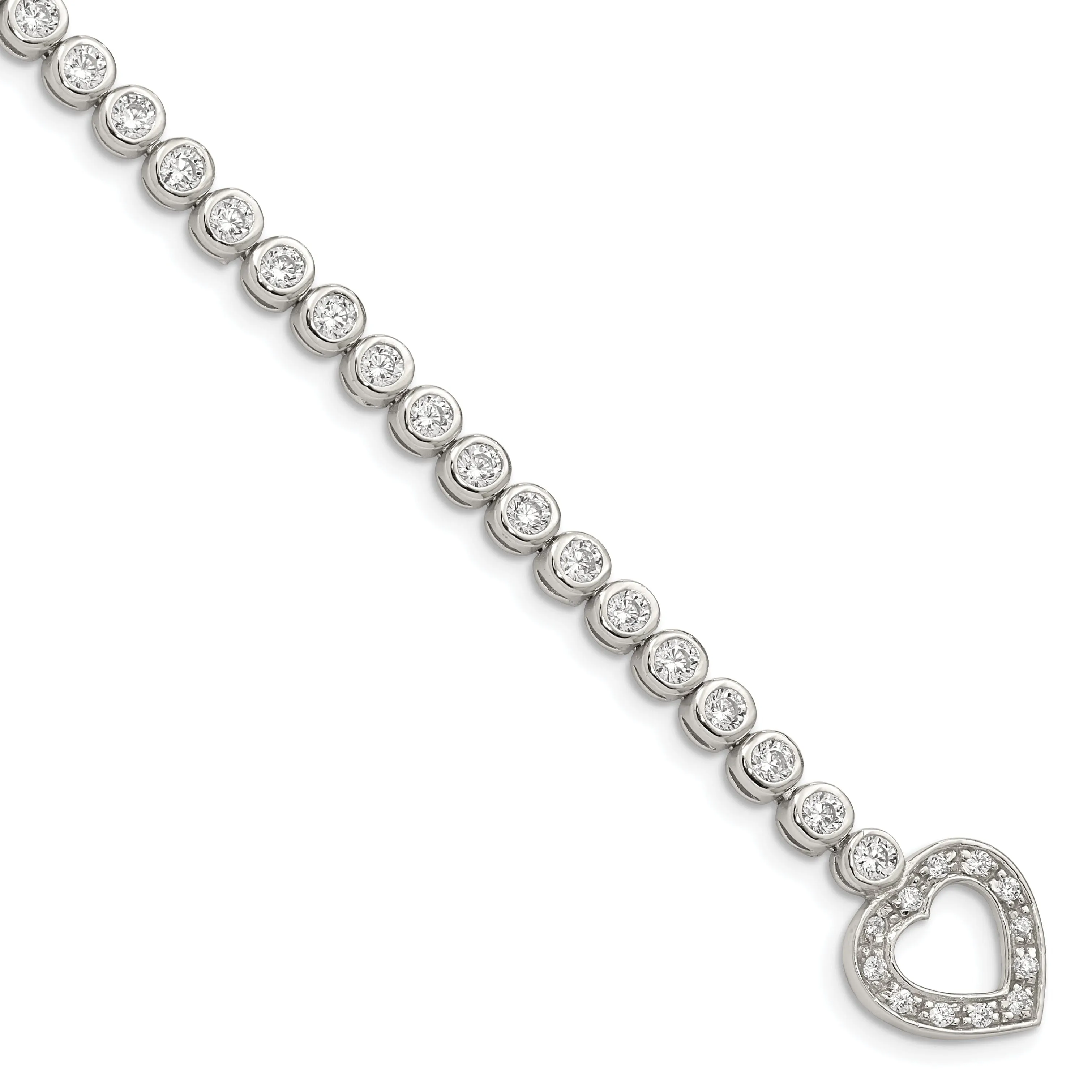 Silver Polished C.Z Heart Tennis Bracelet