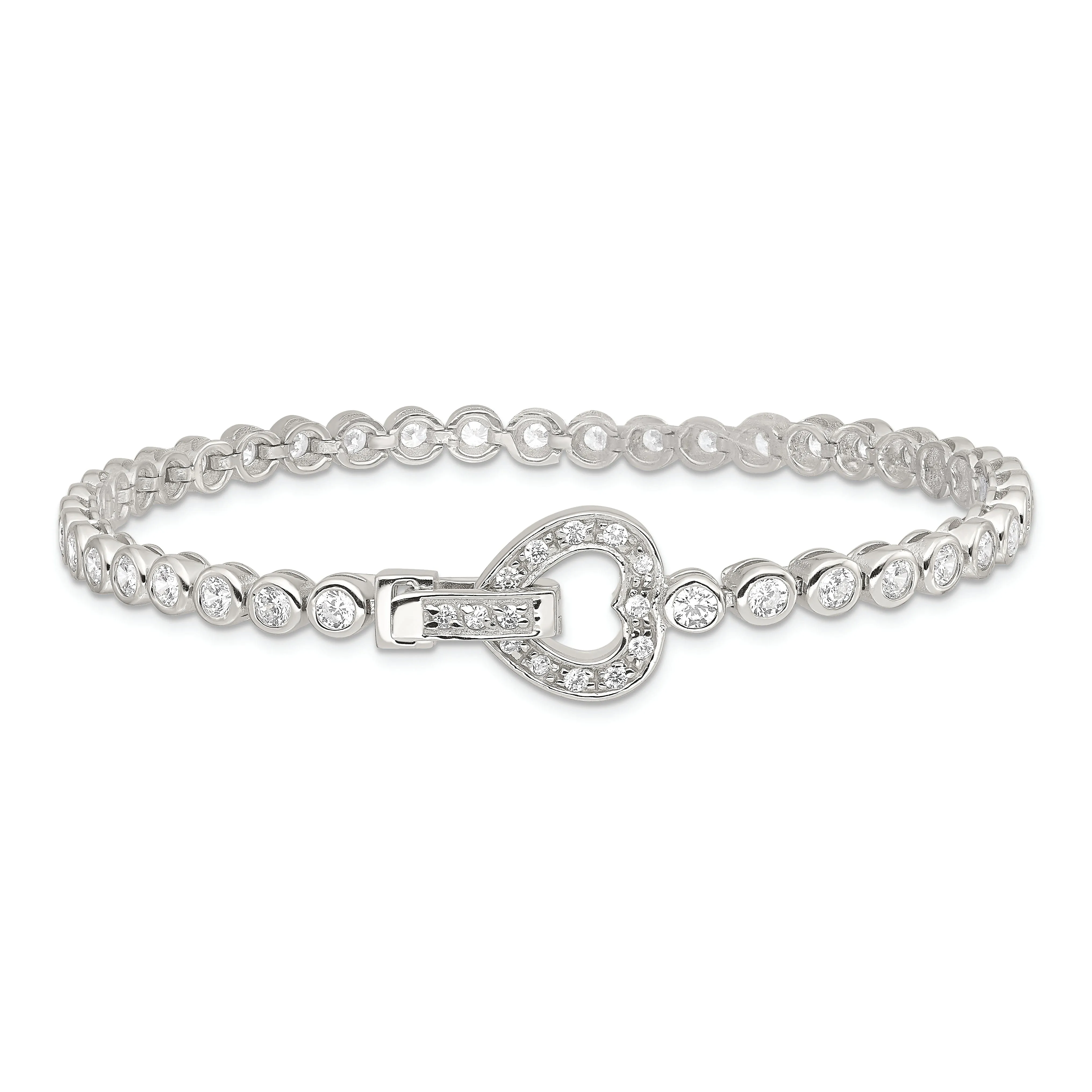 Silver Polished C.Z Heart Tennis Bracelet