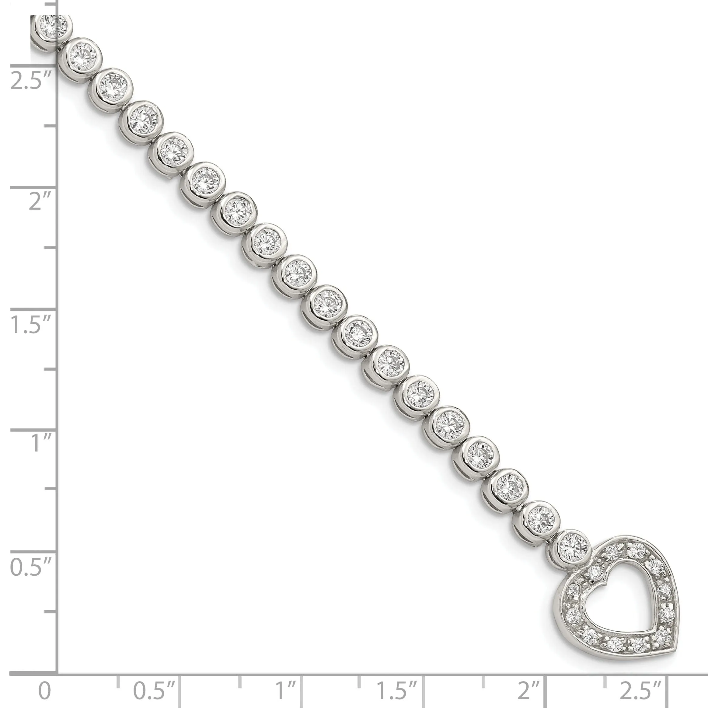 Silver Polished C.Z Heart Tennis Bracelet