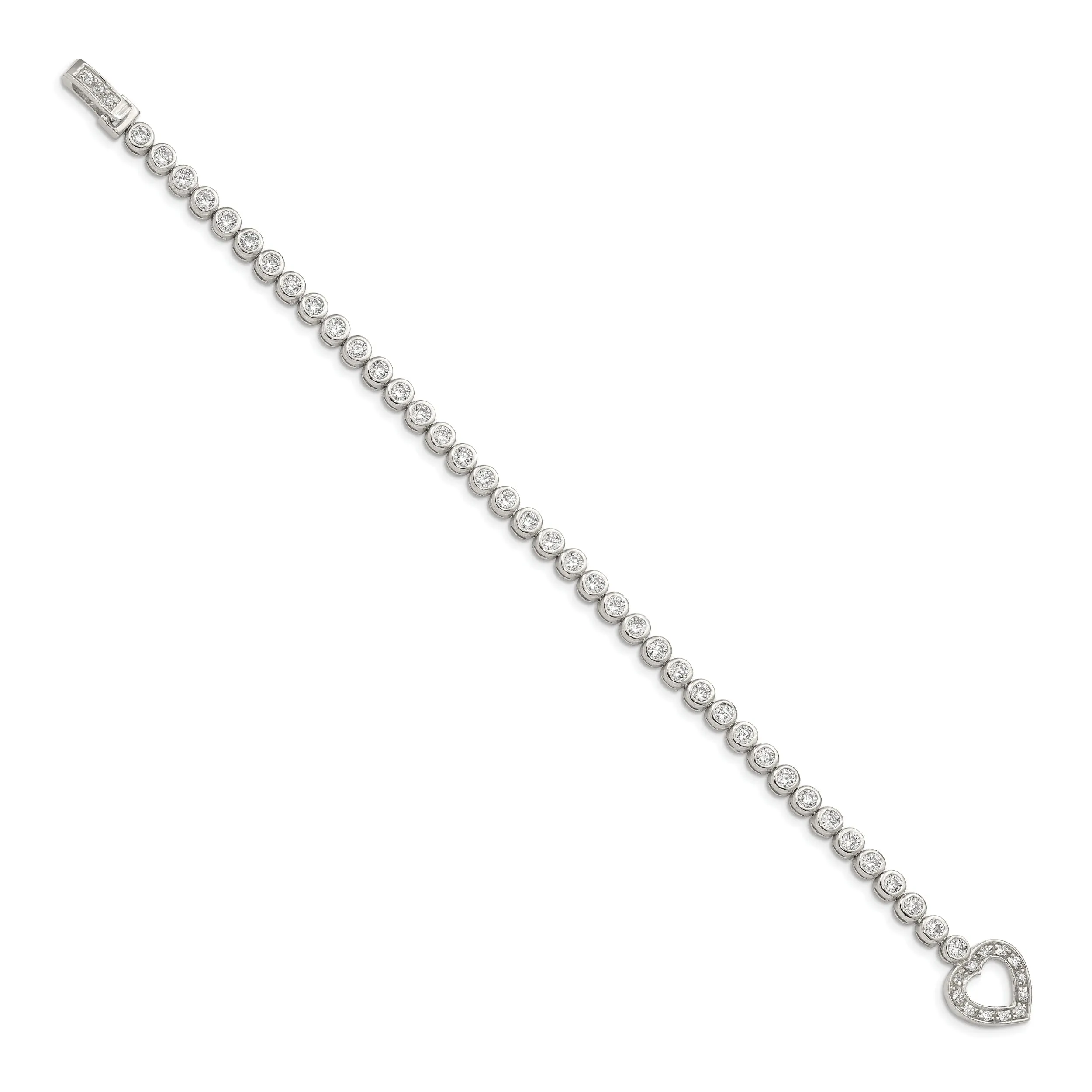 Silver Polished C.Z Heart Tennis Bracelet
