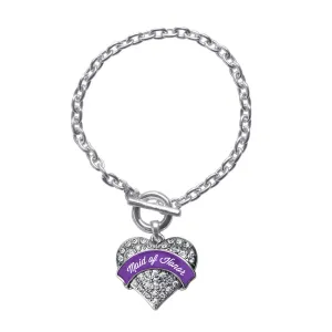 Silver Purple Maid of Honor Pave Heart Charm Toggle Bracelet