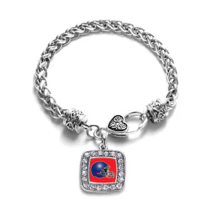 Silver Red and Blue Team Helmet Square Charm Braided Bracelet