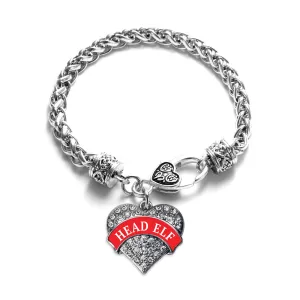 Silver Red Banner Head Elf Pave Heart Charm Braided Bracelet