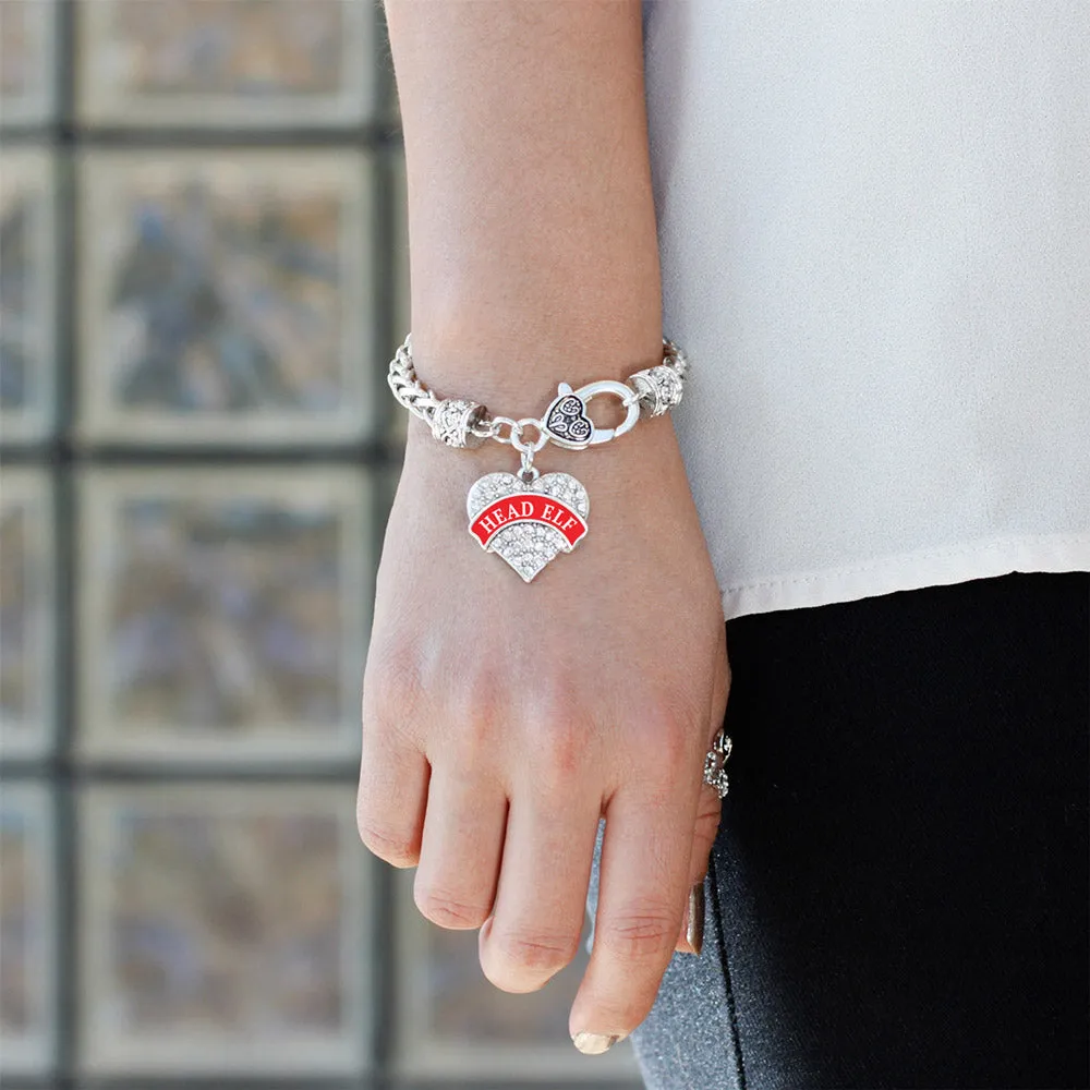 Silver Red Banner Head Elf Pave Heart Charm Braided Bracelet