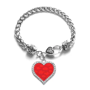 Silver Red Chinese New Year Cloud Pattern Open Heart Charm Braided Bracelet