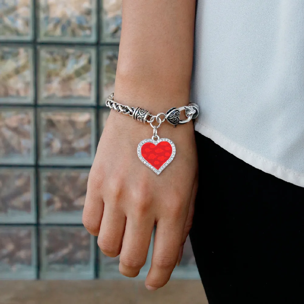 Silver Red Chinese New Year Cloud Pattern Open Heart Charm Braided Bracelet