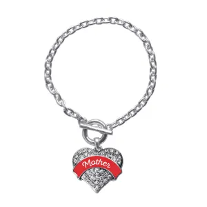 Silver Red Mother Pave Heart Charm Toggle Bracelet