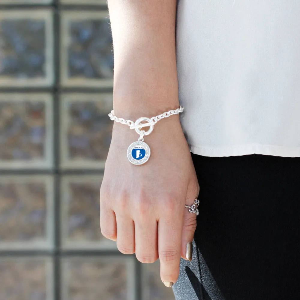 Silver Rhode Island Outline Circle Charm Toggle Bracelet