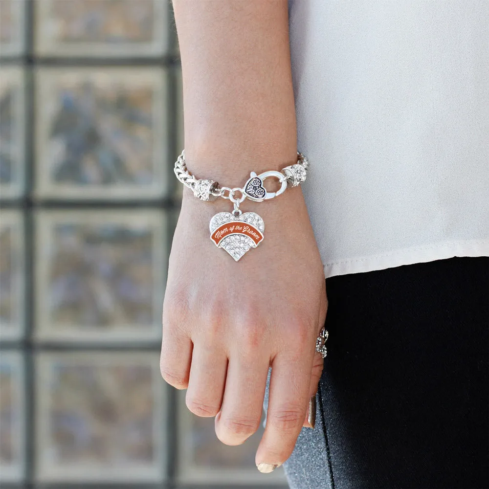 Silver Rust Mom of Groom Pave Heart Charm Braided Bracelet