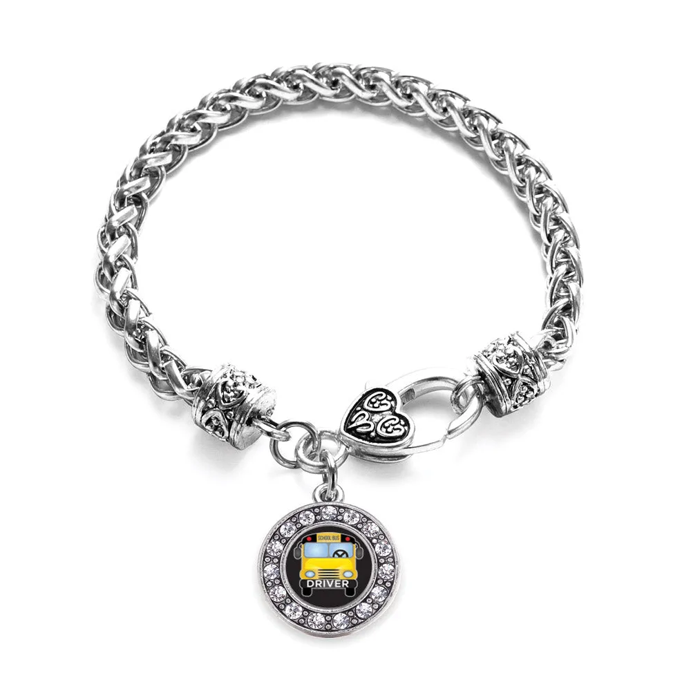 Silver School Bus Circle Charm Braided Bracelet
