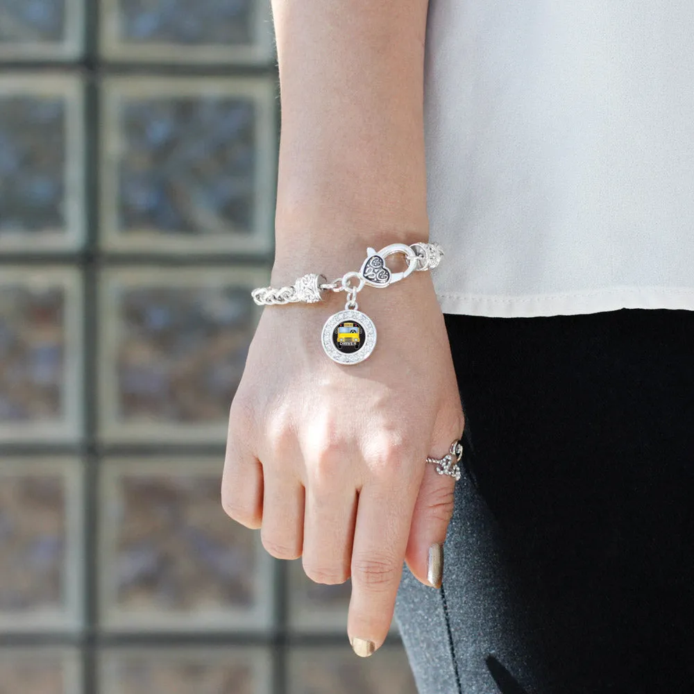 Silver School Bus Circle Charm Braided Bracelet