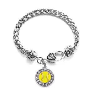 Silver Softball Circle Charm Braided Bracelet