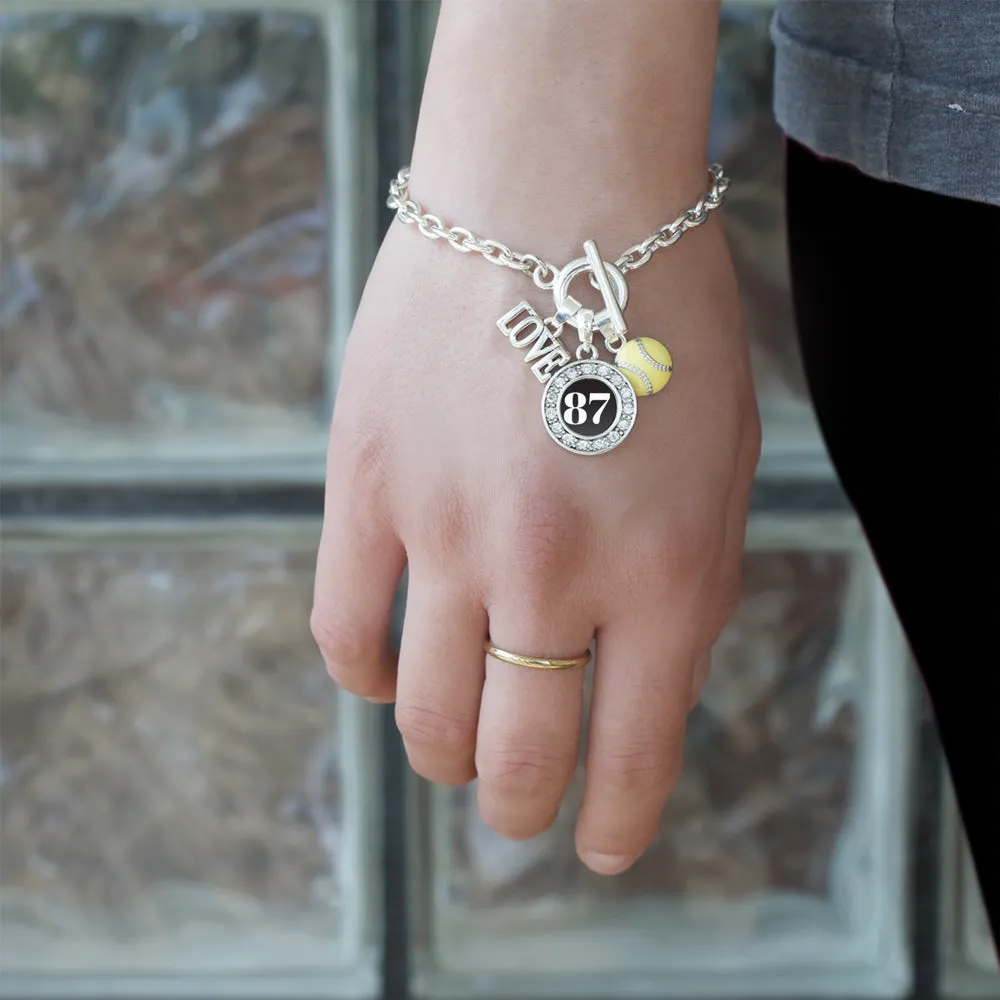 Silver Softball - Sports Number 87 Circle Charm Toggle Bracelet