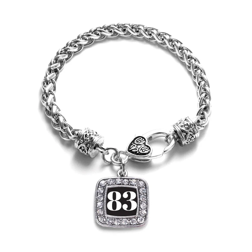 Silver Sport Number 83 Square Charm Braided Bracelet
