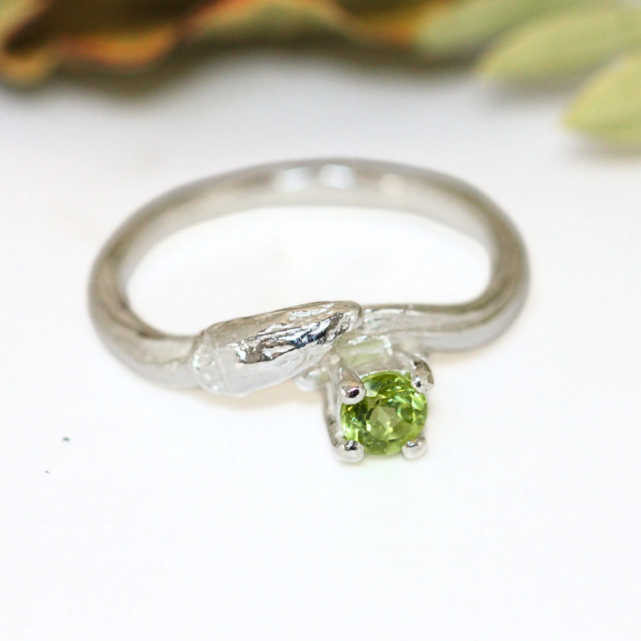 Silver Willow Twig Gemstone Ring