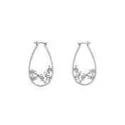 Silvertone Oval Cutout Floral Hoop Earrings