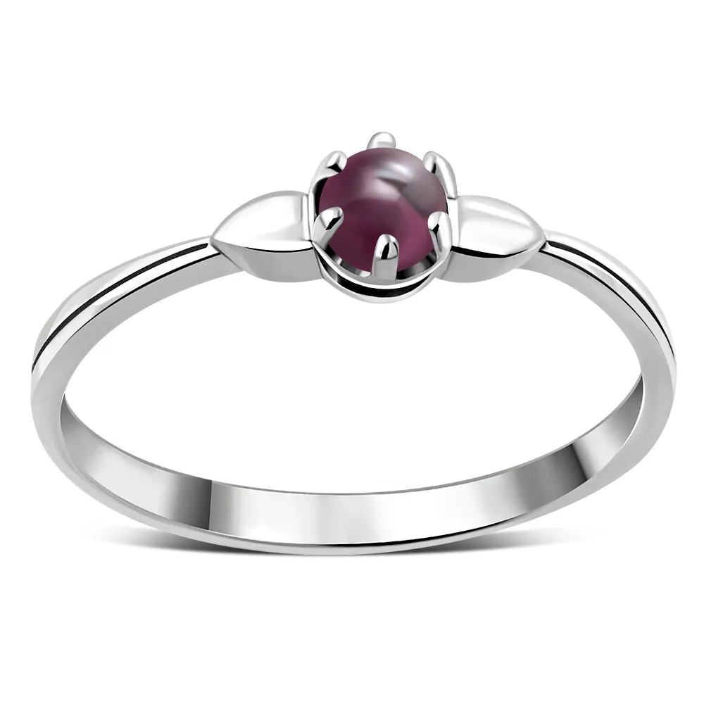 Six Prong Solitaire Garnet Stone Sterling Silver Ring