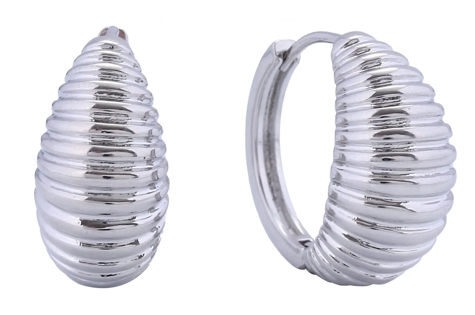 SJE311155 14K Thin Ribbed Hoop Earrings