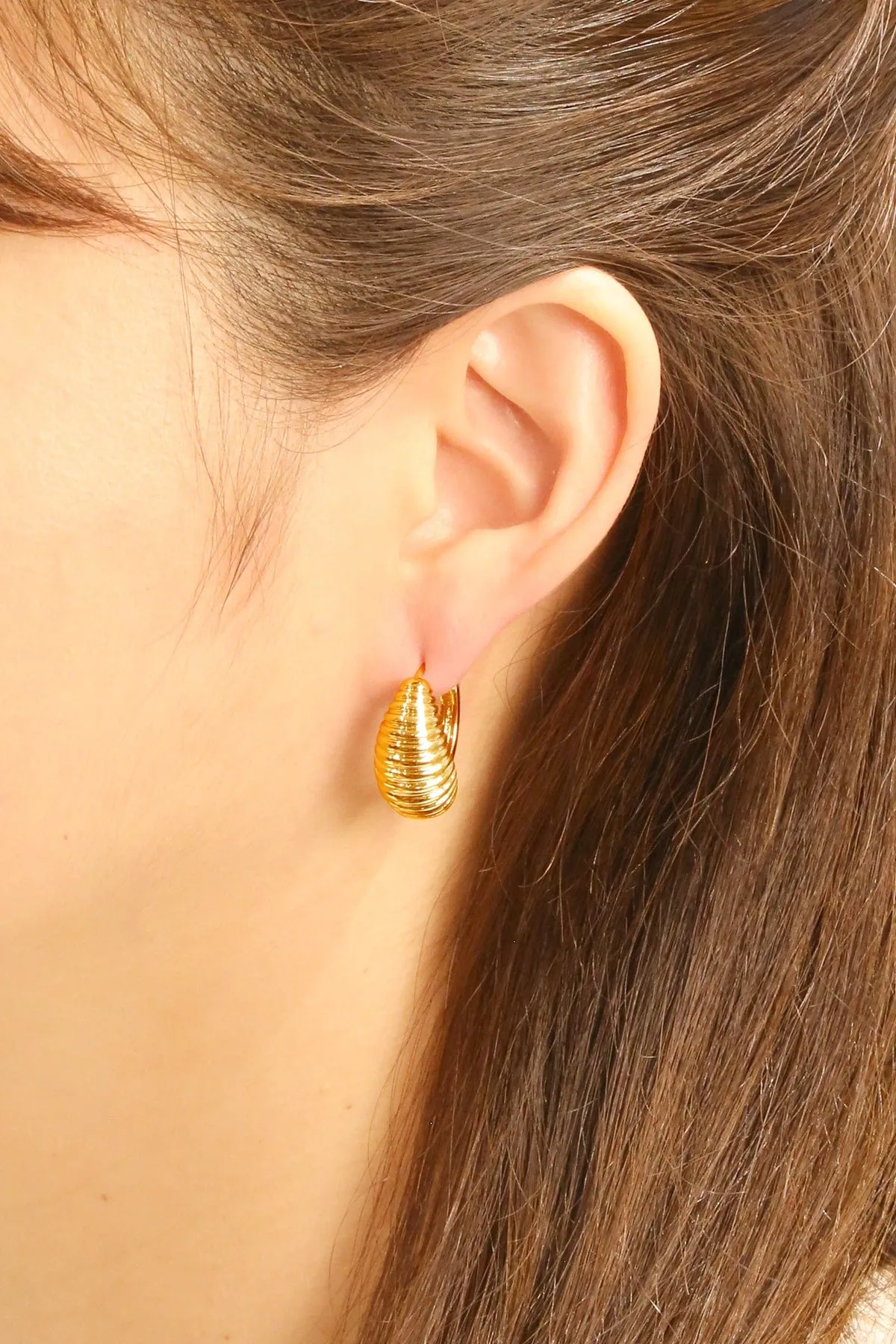 SJE311155 14K Thin Ribbed Hoop Earrings