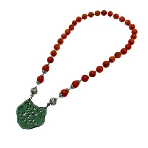Sponge Coral Necklace with Jadeite Pendant