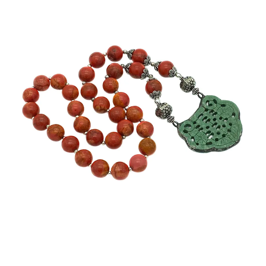 Sponge Coral Necklace with Jadeite Pendant
