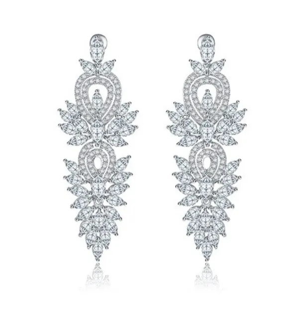 Statement Chandelier Earrings for Women - Diamond CZ Rhodium Plated Silver