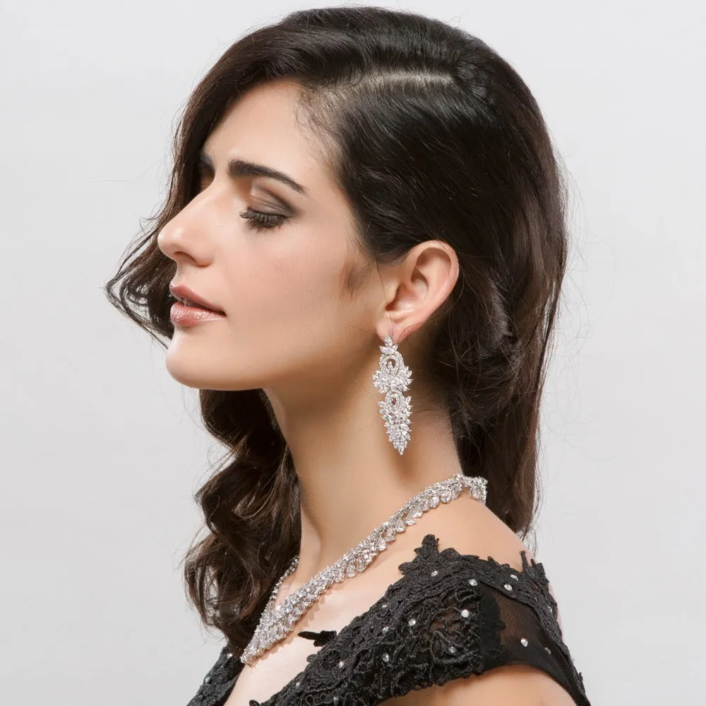 Statement Chandelier Earrings for Women - Diamond CZ Rhodium Plated Silver