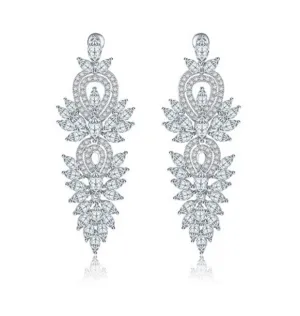 Statement Chandelier Earrings for Women - Diamond CZ Rhodium Plated Silver