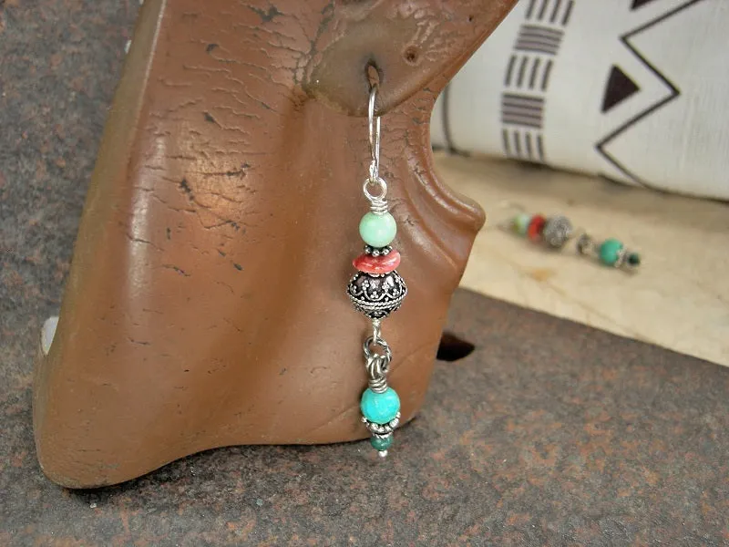 Sterling & Colorful Gemstone Earrings, Turquoise, Spiny Oyster Shell