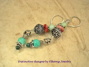 Sterling & Colorful Gemstone Earrings, Turquoise, Spiny Oyster Shell