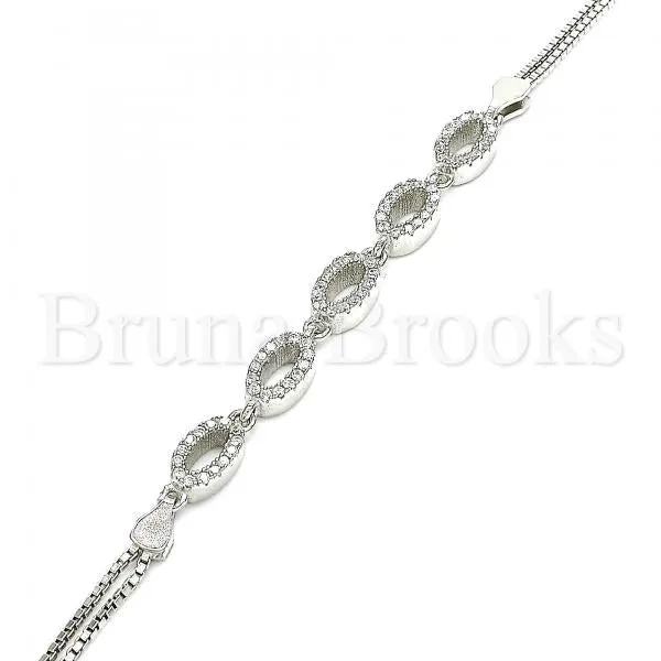 Sterling Silver 03.286.0024.07 Fancy Bracelet, with White Crystal, Polished Finish, Rhodium Tone