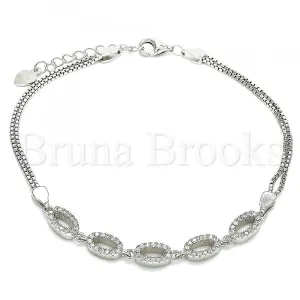 Sterling Silver 03.286.0024.07 Fancy Bracelet, with White Crystal, Polished Finish, Rhodium Tone