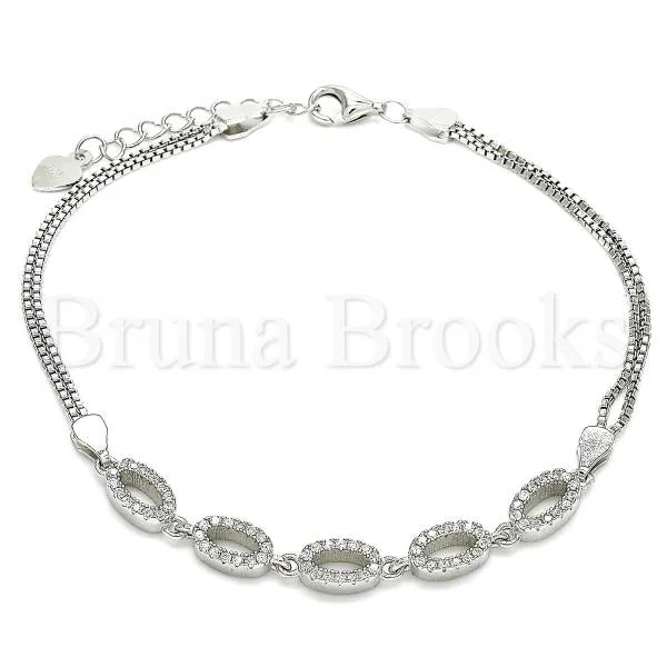 Sterling Silver 03.286.0024.07 Fancy Bracelet, with White Crystal, Polished Finish, Rhodium Tone