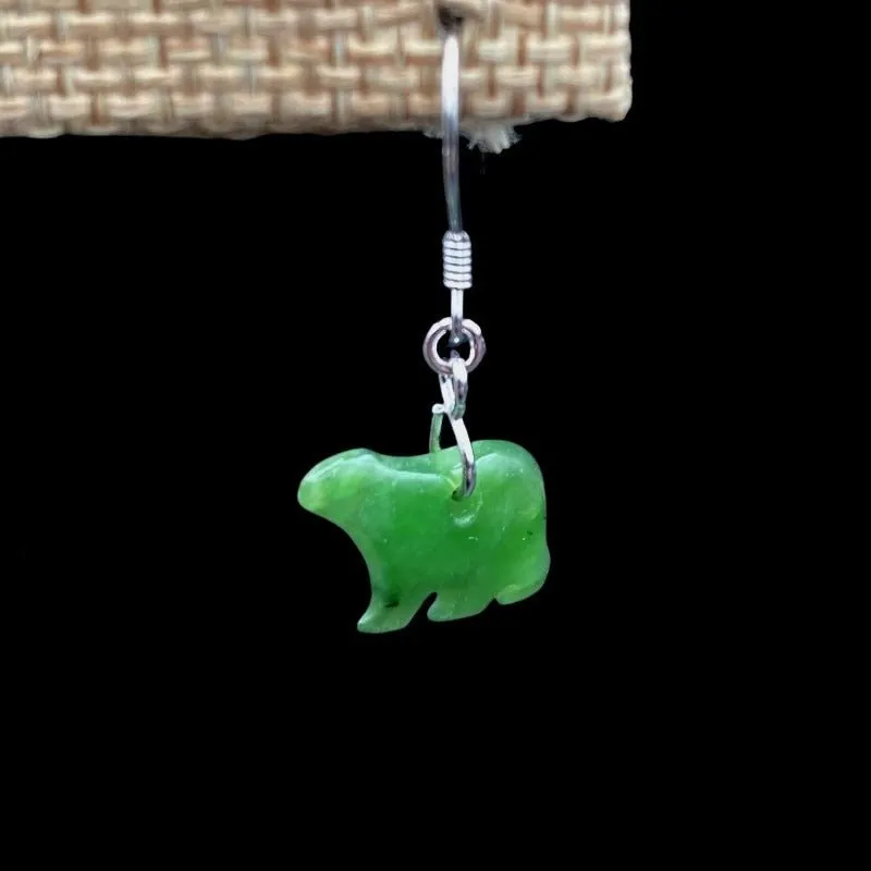 Sterling Silver Green Jade Bear Dangle Earrings