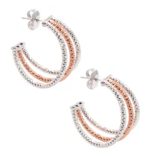STERLING SILVER ROSE GOLD PLATED THREE ROW HOOP EARRINGS
