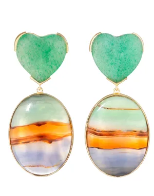 Stripe Agate and Jade Heart Earrings