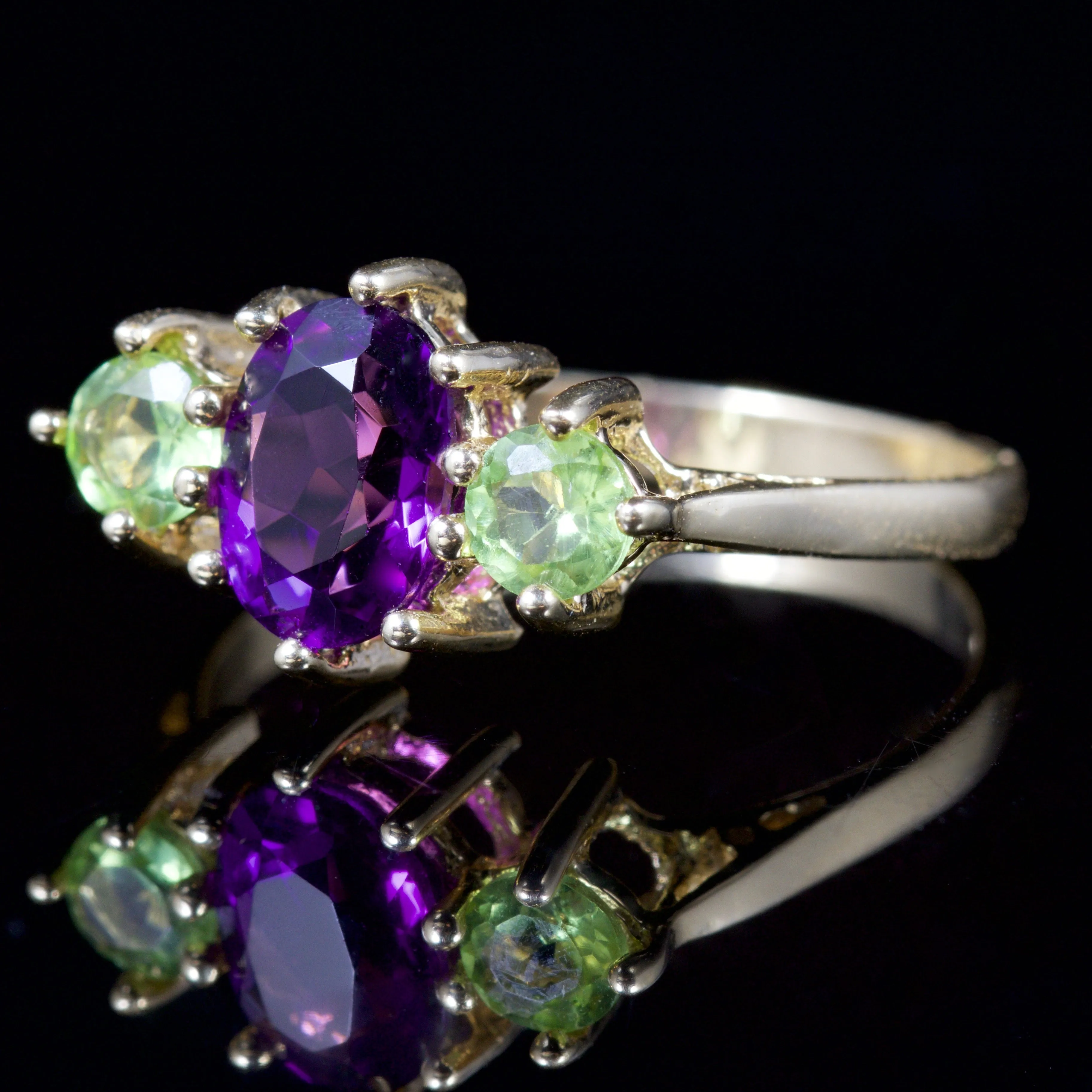 Suffragette Trilogy Ring Amethyst Peridot 9Ct Ring