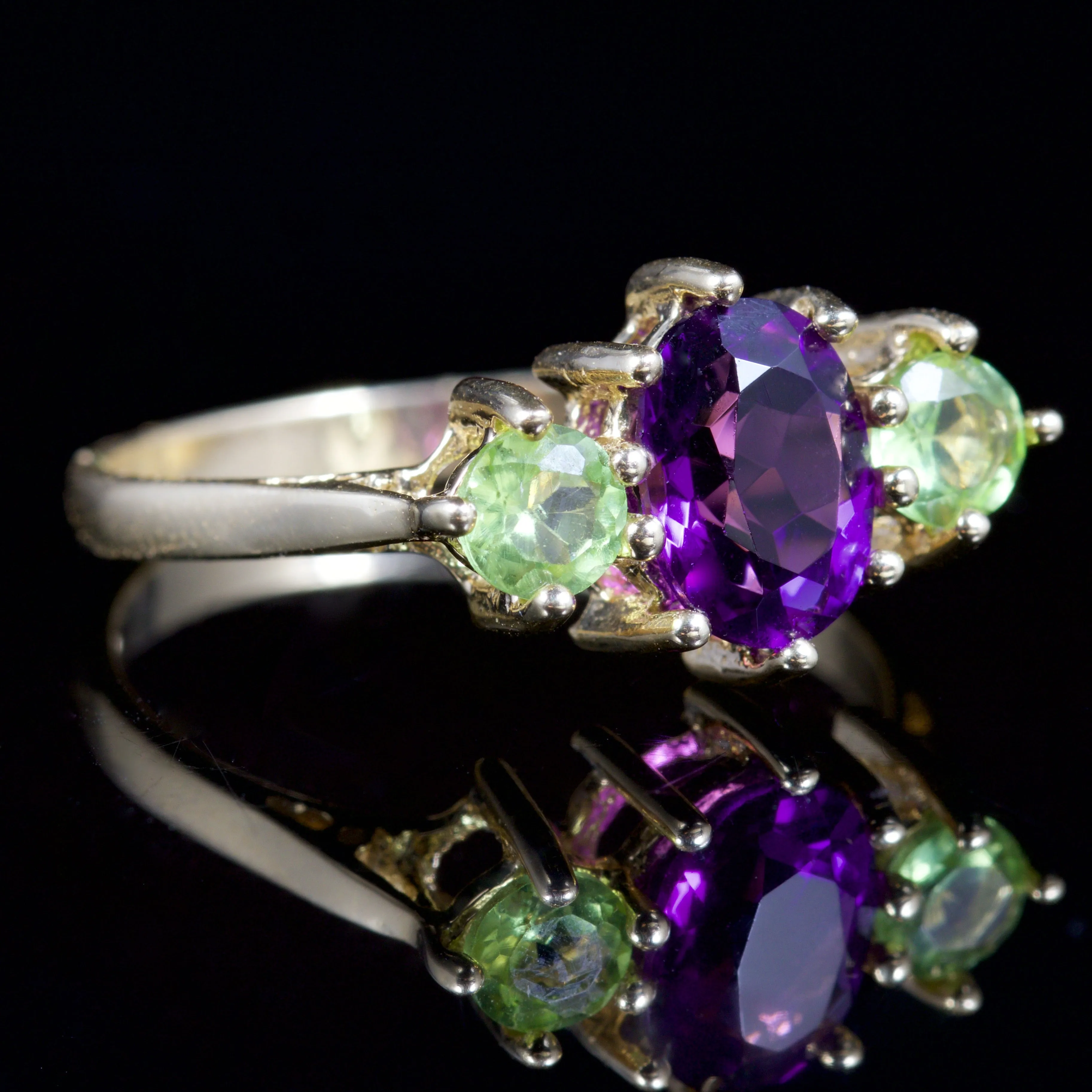 Suffragette Trilogy Ring Amethyst Peridot 9Ct Ring